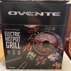 Brand new OVENTE Electric Hotpot Grill (Model GH10133B). 13-inch, 1200W, non-stick surface. Never used — only opened box to inspect.
