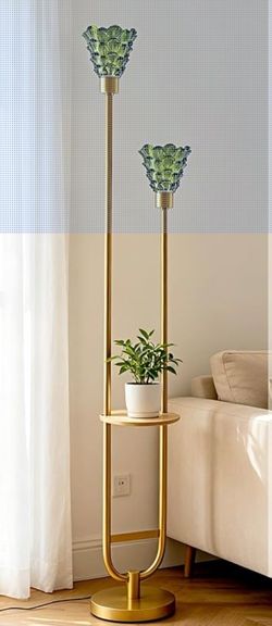 Modern Green Glass Floor Lamp with Shelf – New! ✨