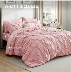 7-Piece Queen Comforter Set & Sheet Set, Pink Bed in a Bag