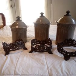 Chris Madden Corvella Taupe Canister Set Of 3