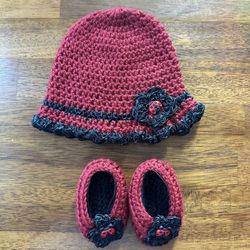Adorable Handmade Crocheted Baby Hat And Booties 