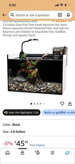 New 2.8 Gallon Glass Fish Tank Small Aquarium Set, Nano Nature Aquarium Kit,with Waterfall Filter and Light for Beginners and Children to Keep Betta F