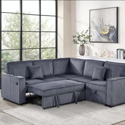 Sectional Sofa Sleeper With Cupholders And Charger 