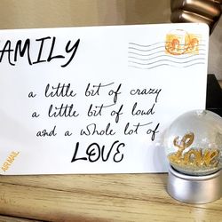 Love Metal Sign with Love Glittery Snow Globe 6in x 9in