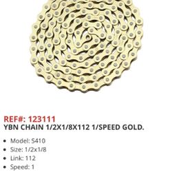 BRAND NEW YBN 1 SPEED GOLD BICYCLE CHAIN
