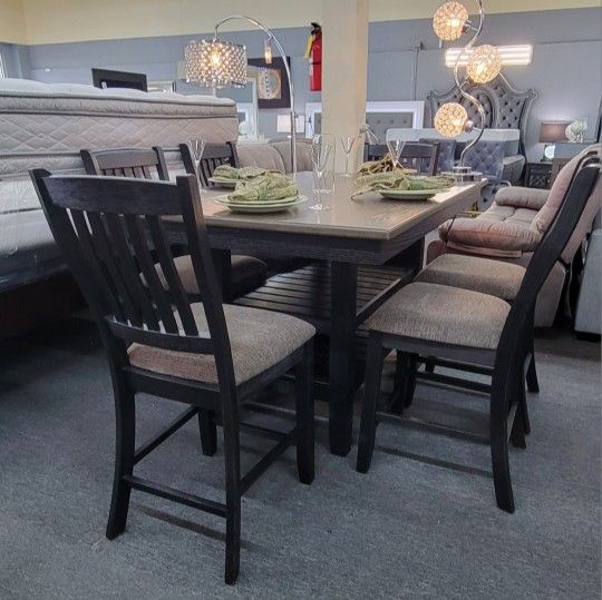 ✅️✅️7 pc conrad ii dark brown wood two tone finish counter height dining table✅️✅️