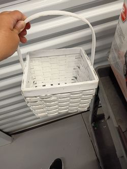 White Woven Square Basket with Handle
