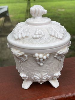 Jeanette Pink Milk Glass Candy Dish w/Lid