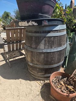 repurposed oak wood barrel (used wine or whiskey size),