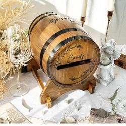 Wooden Card Box for Reception, Whiskey Barrel Gift Card Box for Party, Money Envelope Boxes with Slot & Holder.