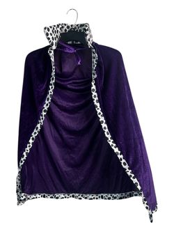 Kids Purple velvet cape with dalmatian print trim Cape Size 3-4