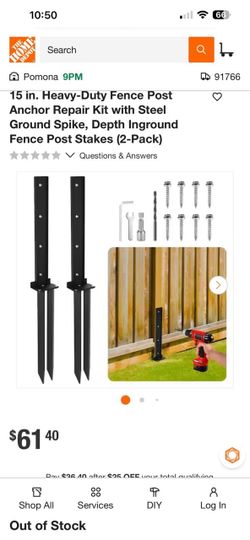 Mokeyder Fence Post Anchor Kit Heavy-duty steel fence post anchor kit is black and comes in a 2 pack.