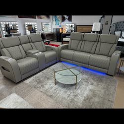 Boyington Dual Power Leather Reclining Sofa Set 