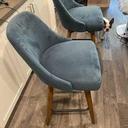 26” Barstools Pair Blue Mid-Century West Elm