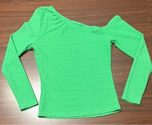 Shein Lime Green One Shoulder Textured Long Sleeve Top Size Mu