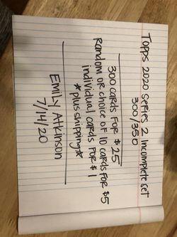 Topps 2020 Series 2 300 card set out of 350