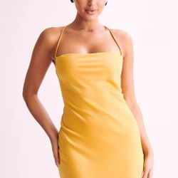 Straight Neck Slip Maxi Dress - Yellow Dress. Maxi Dress 