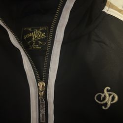 Y2K Black&Gold Southpole Grunge Faux Fur Hooded Puffer Jacket