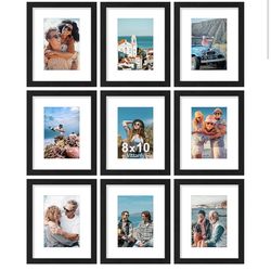 Vittanly 8x10 Picture Frames Set of 9, Shatter Resistant Plexiglass, Display 5x7 Pictures with Mat or 8x10 without Mat, Photo Frames for Wall or Table