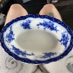 WH Grindley OSBORNE Flow Blue 9 3/4” X 7 1/4” Oval Serving Bowl 1890’s PERFECT CONDITION 