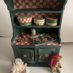 Vintage Dollhouse Furniture Cabinet Accessories Bisque Doll Kitchen