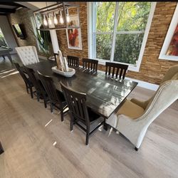 Solid Wood Dining Table And 10 Chairs