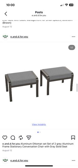 Aluminum Ottoman set Set of 2 grey Aluminum Frame Stationary Conversation Chair with Gray Solid Seat