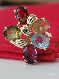 14K Yellow Gold Multi-Gemstones Ring Size 5.75 Solid Gold/ Anillo de Oro con Gemas! 👌🎁Post Tags: Anillo de Oro