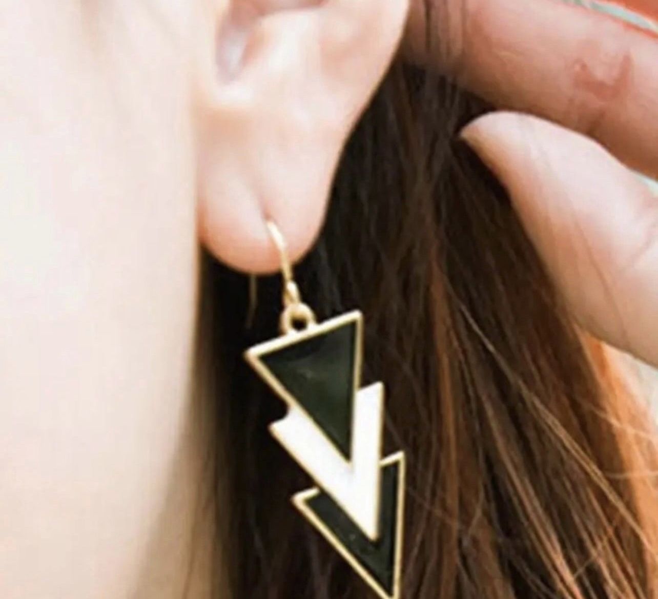 Hyperbole Elegant Geometry Three Layers Triangle Enamel Black White Drip Drop Earrings gift 