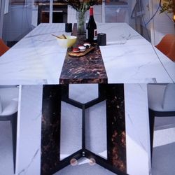 Brown And White Wood Marble Style Table 