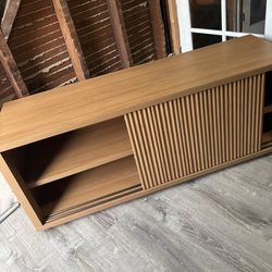 Beautiful Fluted TV Stand for TVs up to 70" by Drew Barrymore, Warm Honey Finish