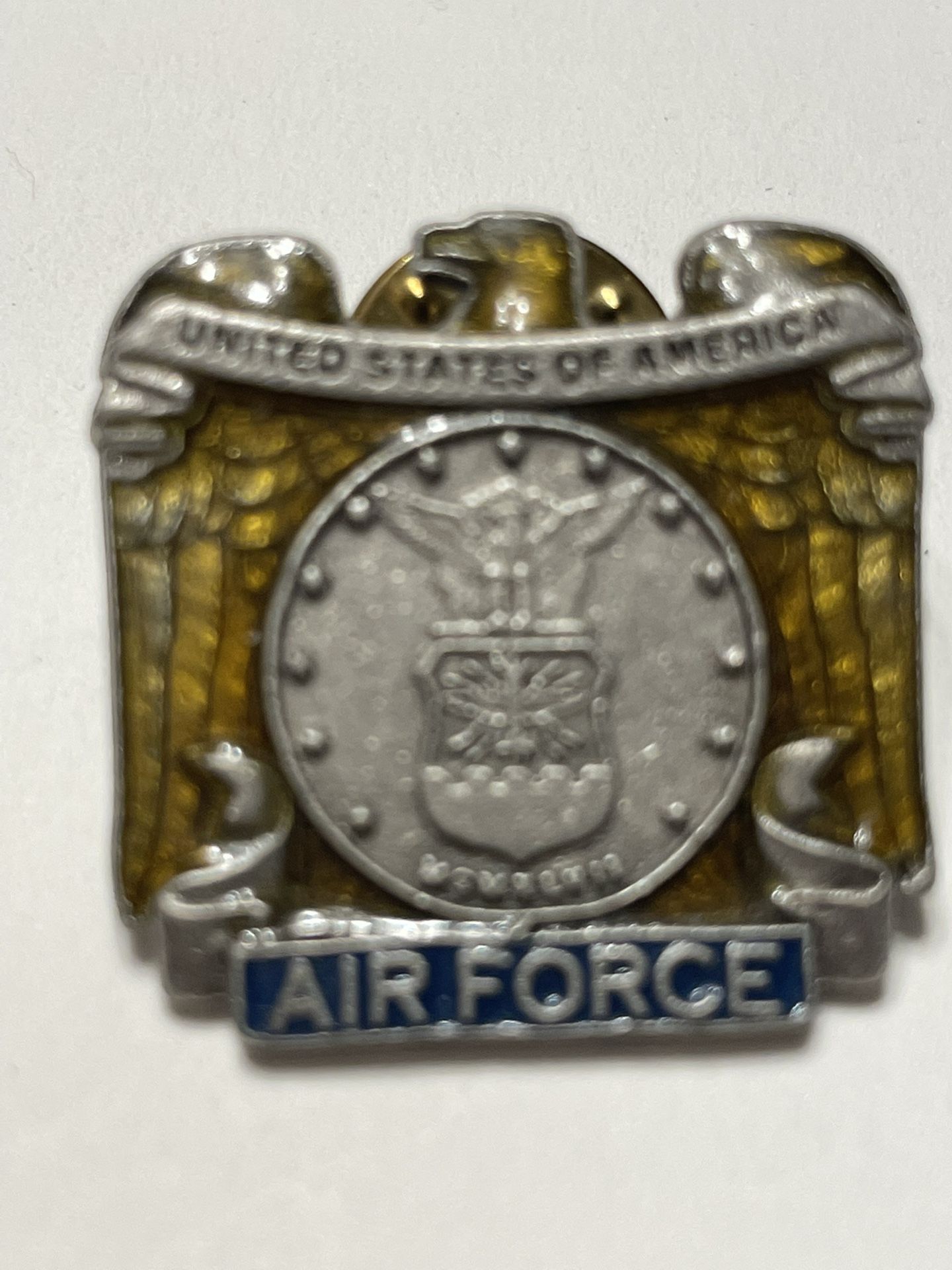 Vintage Pewter Enamel United States of America Air Force Lapel Pin USAF Badge!