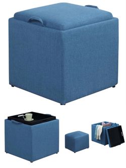 High Quality Soft Blue Fabric Brand New Single Ottoman