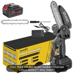 Mini Cordless Chainsaw, 6-inch Electric Chainsaw with Splash Guard and Safety Lk