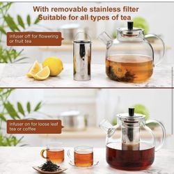 Brand new in box $25  1500ml(50oz) Glass Teapot with Removable Infuser, Ehugos Stovetop Safe Large Tea Pot, Blooming and Loose Leaf Hand Crafted Kettl