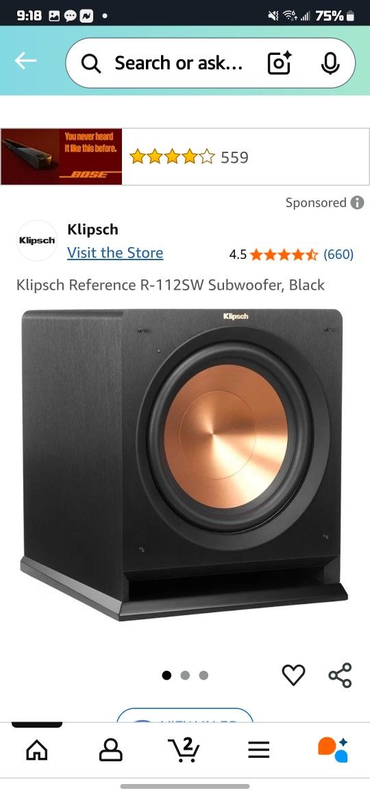 Klipsch R-112SW Passive Subwoofer - Black