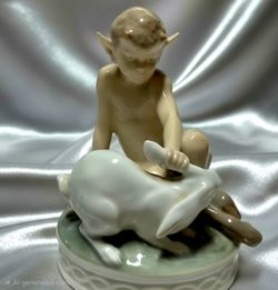 1903 "Faun with Rabbit" porcelain figurine (Model No. 439) by Royal Copenhagen 5.5"