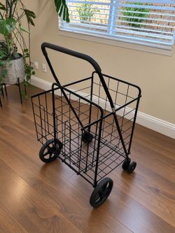 Jumbo Deluxe-200LB Capacity Foldable Utility Shopping Cart with Dual Swivel Wheels and Double Basket