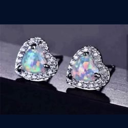 White Gold Plated Opal Earrings