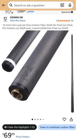 12.5mm Uni Lock pin Pure Carbon Fiber Shaft for Pool Cue Stick, Pro Carbon cue Shaft only, Lowest Deflection Pool cue Shaft