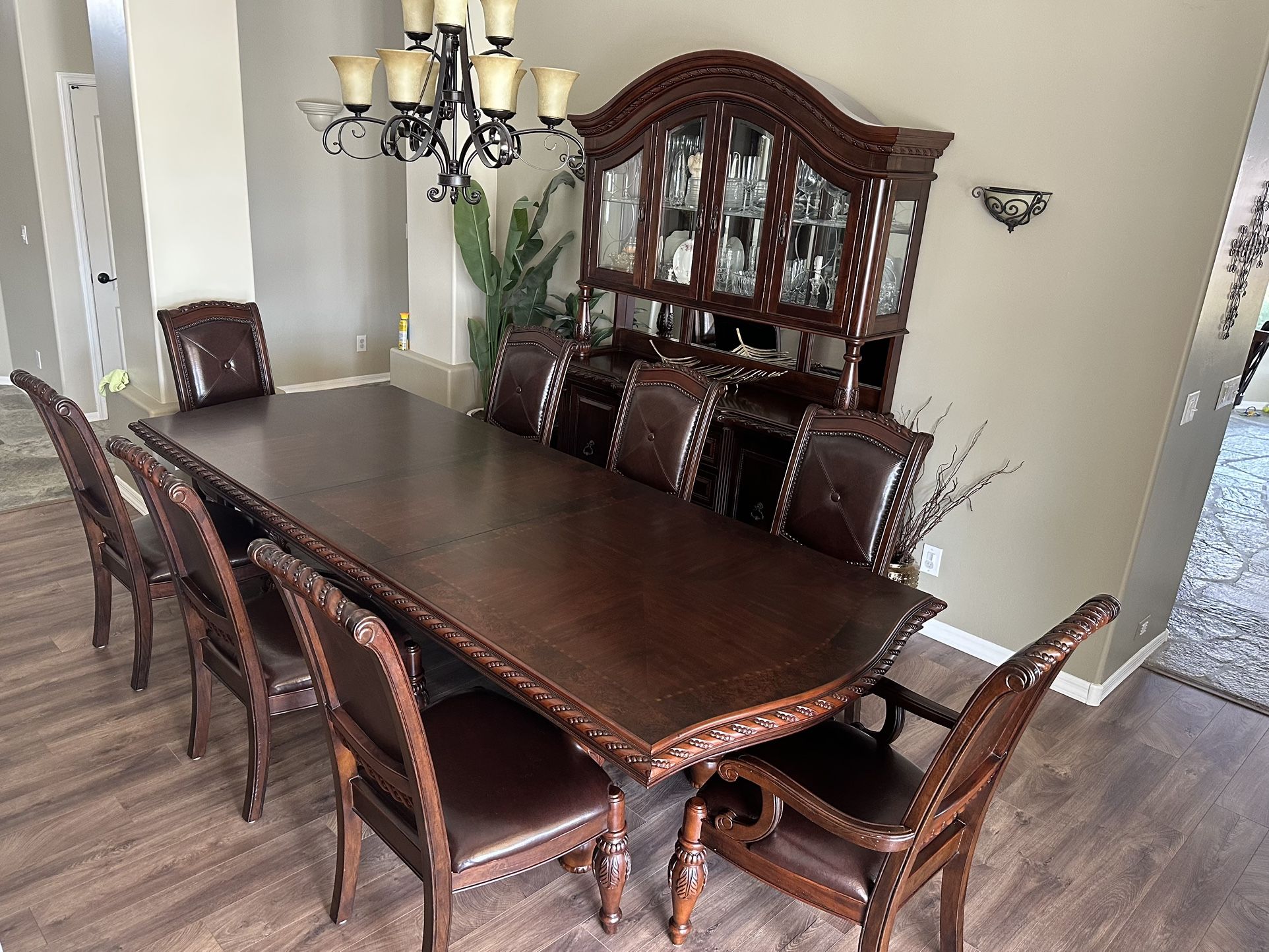 Luxury Dining Table, Chairs, and Buffet Hutch - 10 Piece