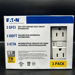 3 Pack GFCI 15A-125V Tamper Resistant Duplex  Eaton TRSGF15W-3-LW White