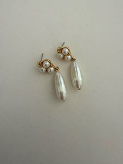 Pearl Drop Stud Earrings Gold Tone