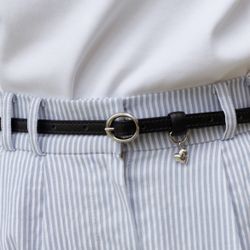 Flowoom Symbol Leather Belt Heart Charm Skinny Minimal