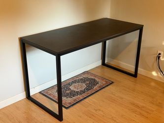 Modern Black Writing Computer Desk with Metal Sled Base Frame