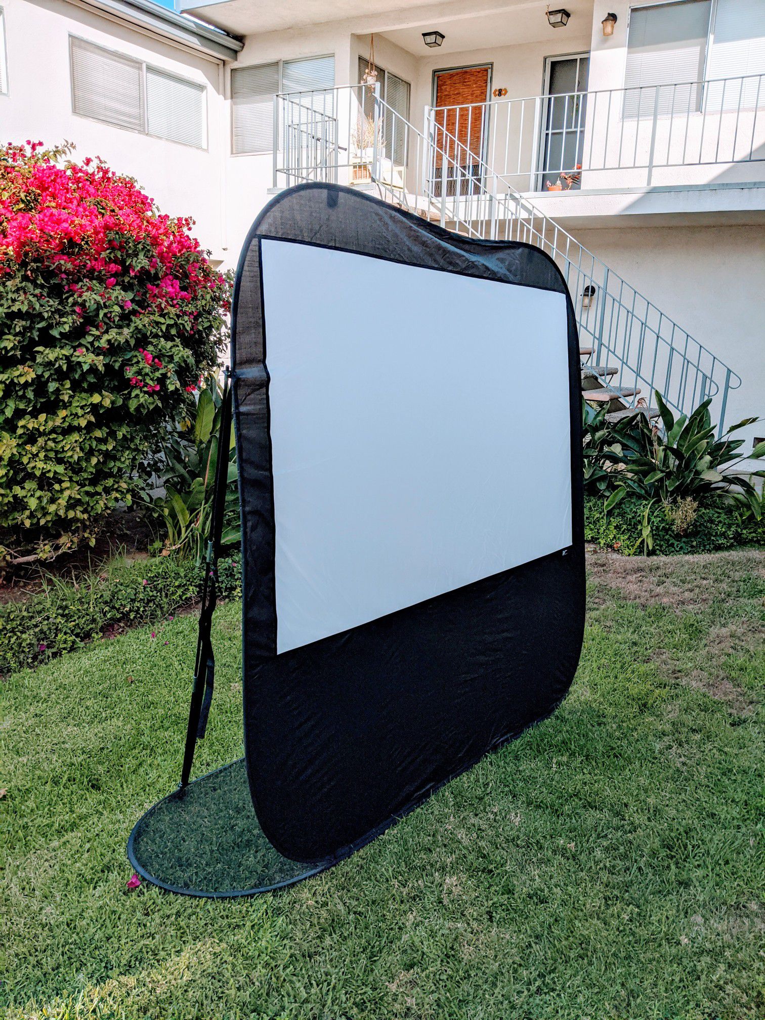 (last one!) Good for backyard and camping! 84 inch (16:9) portable projector screen for outside!