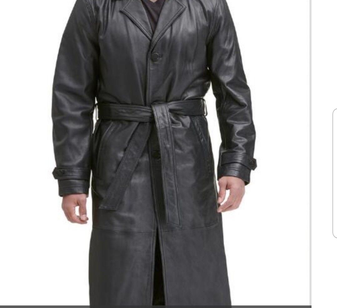 Men Leather Trench Coat