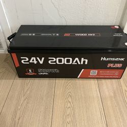 HumsiENK 24V 200Ah LiFePO4 Lithium Deep Cycle Battery 5120Wh with 250A BMS for RV Camper Marine Home Solar System and Off Grid Energy Storage. 