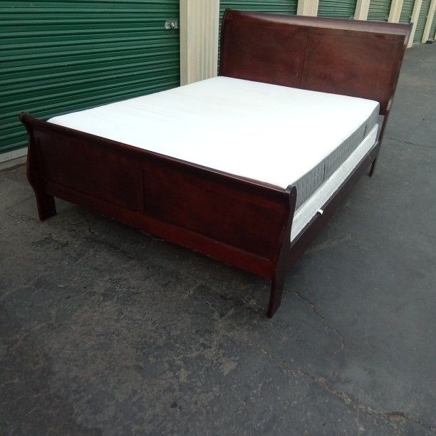 QUEEN BED FRAME WITH BOX SPRING AND MATTRESS