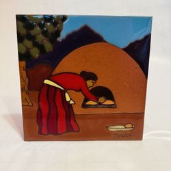 Native American New Mexico Navajo woman Tile Woman Baking Oven Signed McVey 8x8